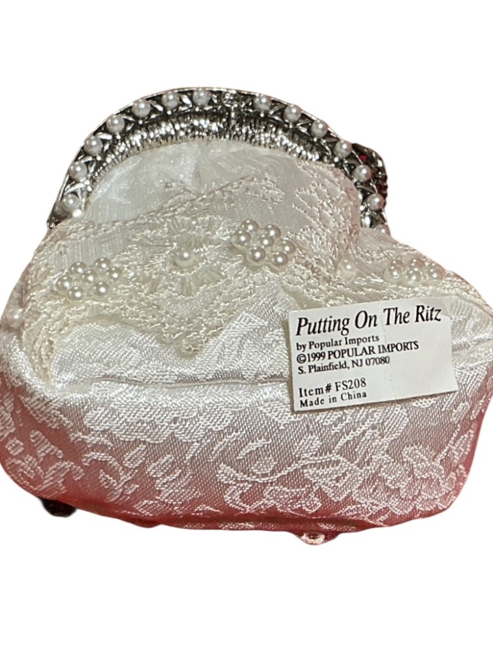 Putting on the Ritz by Popular Imports Mini Lace Purse Pearl Beaded Clutch Ivory